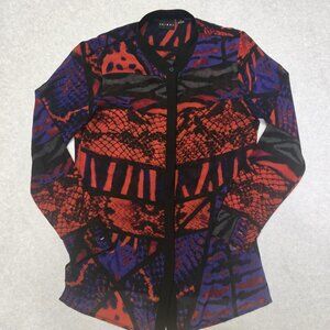 Tribal Blouse Womens 2 Red/Purple/Black Button Down Long Sleeve Top
